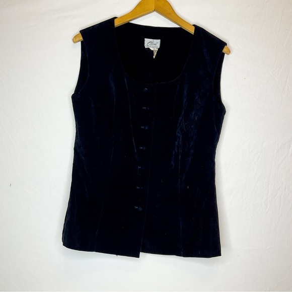 VINTAGE Elegant Black Velvet BUTTON UP Women's Top - Picture 6 of 12